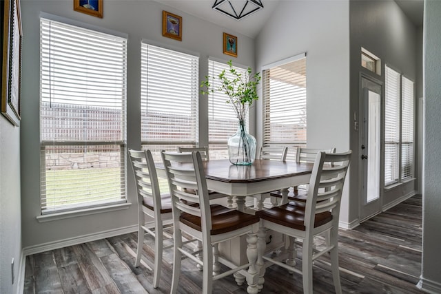 1312 Merrimac Dr, Allen, TX 75002 - dining room with wood finished floors, lofted ceiling, and baseboards