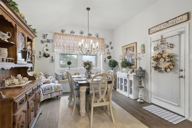 1440 Glade Meadows Dr, Burleson, TX 76058 - dining room with a chandelier, dark wood finished floors, and lofted ceiling