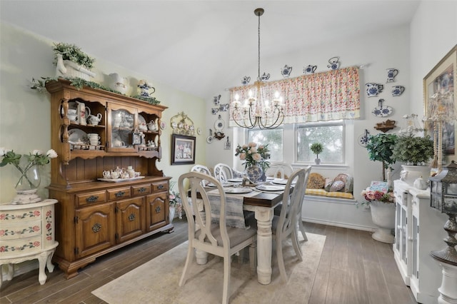 1440 Glade Meadows Dr, Burleson, TX 76058 - dining room with wood finished floors, a chandelier, and lofted ceiling