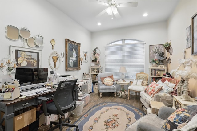 1440 Glade Meadows Dr, Burleson, TX 76058 - home office featuring ceiling fan and recessed lighting