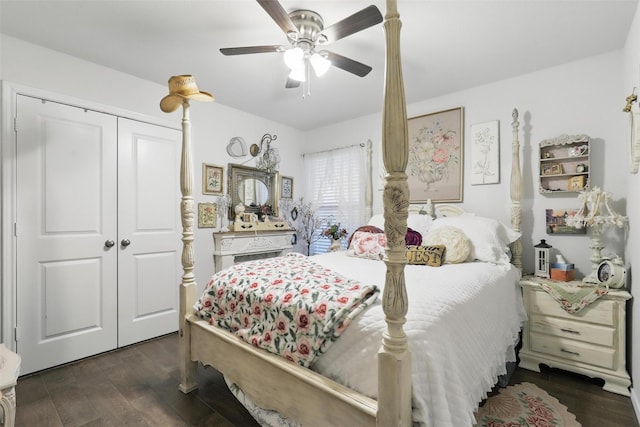 1440 Glade Meadows Dr, Burleson, TX 76058 - bedroom with wood finished floors, a closet, and a ceiling fan