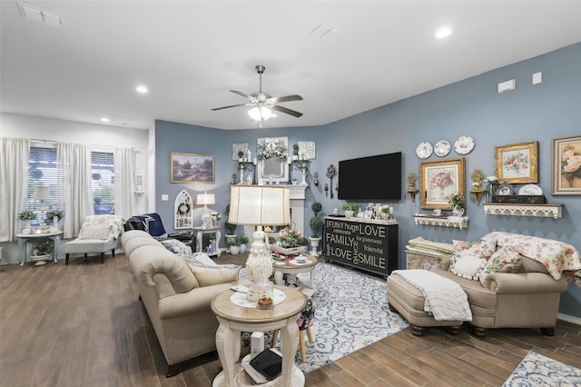 1440 Glade Meadows Dr, Burleson, TX 76058 - living area with wood finished floors, ceiling fan, recessed lighting, and baseboards