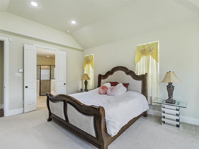 2165 Hidalgo Ln, Frisco, TX 75034 - bedroom with light carpet, lofted ceiling, baseboards, and recessed lighting