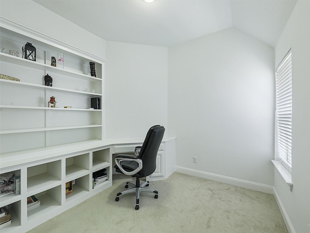 2165 Hidalgo Ln, Frisco, TX 75034 - carpeted home office with baseboards and lofted ceiling