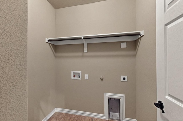 clothes washing area with washer hookup, electric dryer hookup, hookup for a gas dryer, and baseboards