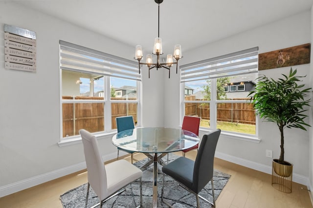 10969 Coastal Violet Rd, Frisco, TX 75035 - dining room with a chandelier, wood finished floors, and baseboards