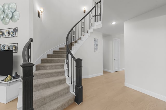 10969 Coastal Violet Rd, Frisco, TX 75035 - stairway with wood finished floors, recessed lighting, and baseboards