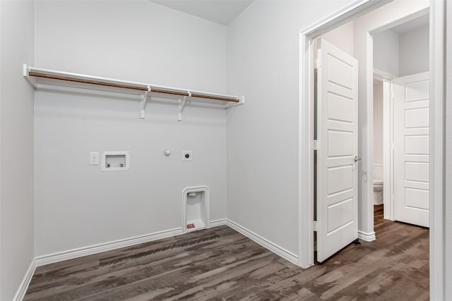 2148 Miramar Dr, Little Elm, TX 75068 - washroom with hookup for an electric dryer, dark wood-style flooring, washer hookup, and baseboards