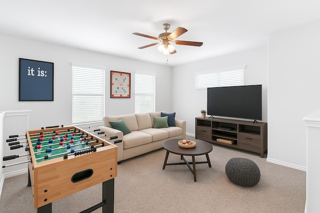 2148 Miramar Dr, Little Elm, TX 75068 - recreation room with ceiling fan, carpet, and baseboards