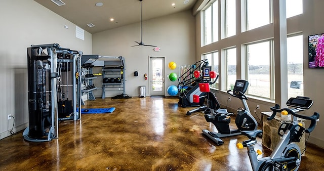 2148 Miramar Dr, Little Elm, TX 75068 - workout area featuring a high ceiling and recessed lighting