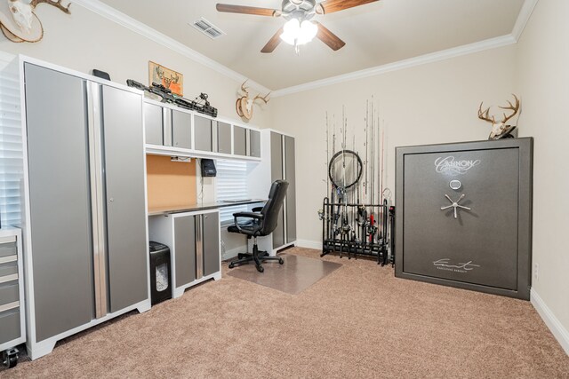 2687 Mcclendon Rd, Weatherford, TX 76088 - office space with ornamental molding, carpet, and ceiling fan