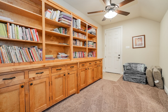 2687 Mcclendon Rd, Weatherford, TX 76088 - sitting room with light colored carpet, a ceiling fan, and lofted ceiling