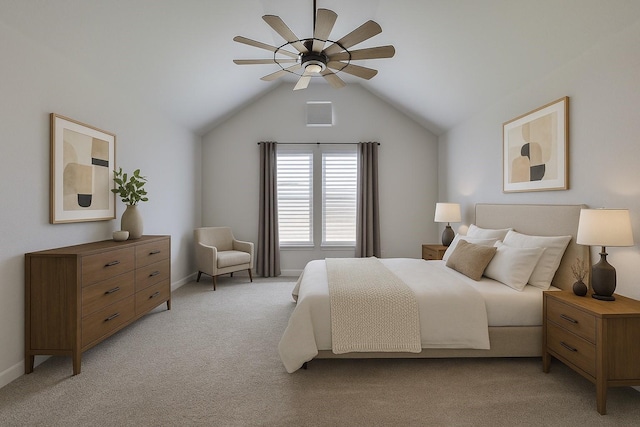 611 Kyle Dr, Tioga, TX 76271 - bedroom featuring light colored carpet, lofted ceiling, ceiling fan, and baseboards