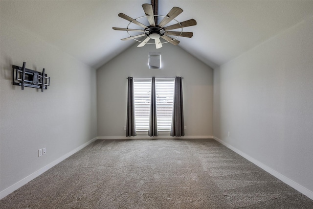 611 Kyle Dr, Tioga, TX 76271 - unfurnished room featuring ceiling fan, carpet flooring, lofted ceiling, and baseboards
