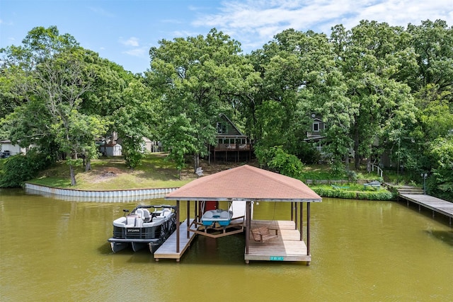 237 Ben Lacy Dr, Gun Barrel City, TX 75156 - dock area with boat lift, a water view, and view of scattered trees