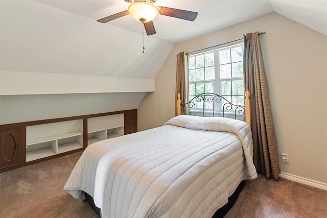 237 Ben Lacy Dr, Gun Barrel City, TX 75156 - bedroom with carpet, lofted ceiling, baseboards, and ceiling fan