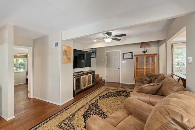 237 Ben Lacy Dr, Gun Barrel City, TX 75156 - living area with wood finished floors, baseboards, and ceiling fan