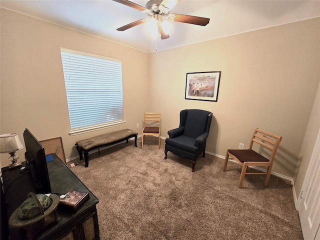 10908 Brandenberg Dr, Frisco, TX 75035 - living area with carpet floors, ceiling fan, and baseboards