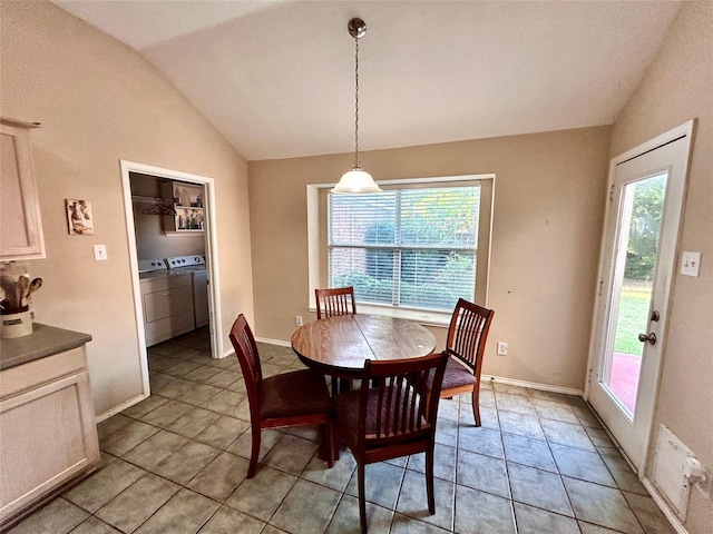 10908 Brandenberg Dr, Frisco, TX 75035 - dining room featuring vaulted ceiling, healthy amount of natural light, and washer and dryer