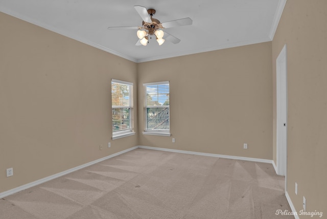 11911 Longfellow Cir, Shreveport, LA 71106 - unfurnished room with a ceiling fan, light carpet, ornamental molding, and baseboards