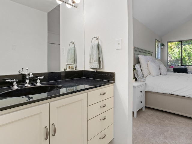 2633 Mccart Ave, Fort Worth, TX 76110 - bathroom featuring lofted ceiling and vanity