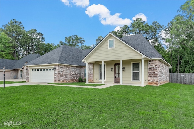 9420 N Pointe Cir, Greenwood, LA 71033 - view of front of home featuring brick siding, a garage, a porch, concrete driveway, and a shingled roof