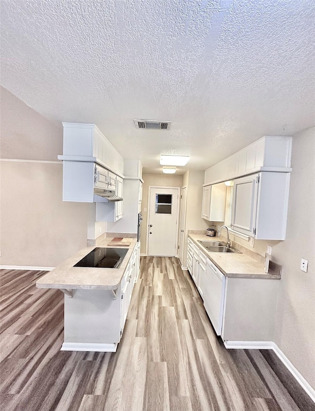 3317 Hummingbird, Denton, TX 76209 - kitchen featuring a sink, a textured ceiling, light wood-type flooring, light countertops, and baseboards