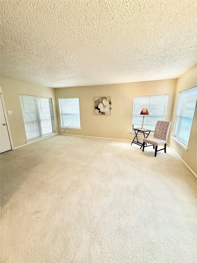 1008 Sierra Dr, Denton, TX 76209 - living area featuring carpet flooring, plenty of natural light, a textured ceiling, and baseboards