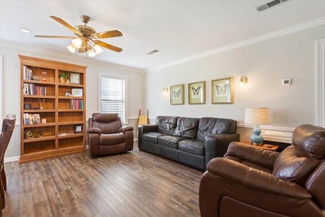 807 Berger Rd, West, TX 76691 - living area with ornamental molding, ceiling fan, and wood finished floors