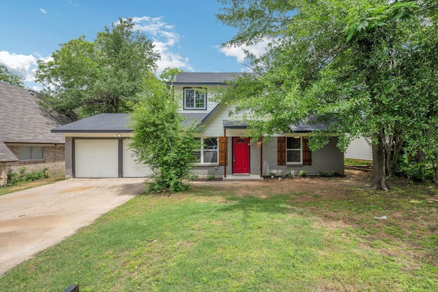 1729 Foster Dr, Arlington, TX 76012 - view of front of home with concrete driveway, a front lawn, a garage, and brick siding