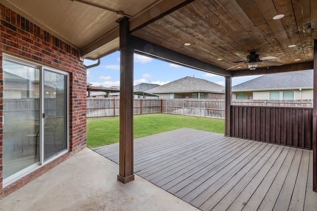 9016 N Stone Mill Ln, Fort Worth, TX 76179 - wooden terrace with a fenced backyard and a ceiling fan