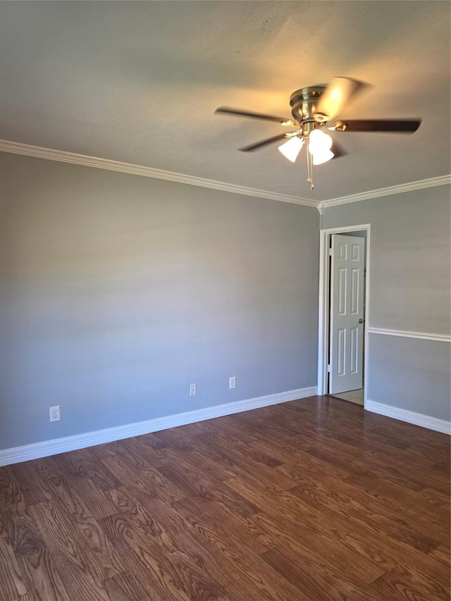 5501 Miami Dr, Rowlett, TX 75088 - unfurnished room with ceiling fan, dark wood-style floors, baseboards, and crown molding