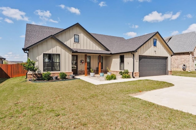 825 Holbrook Rd, Springtown, TX 76082 - modern farmhouse with roof with shingles, an attached garage, board and batten siding, and concrete driveway