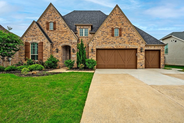 1116 Lake Hills Trl, Roanoke, TX 76262 - view of front of house featuring brick siding, driveway, a front yard, a shingled roof, and a garage