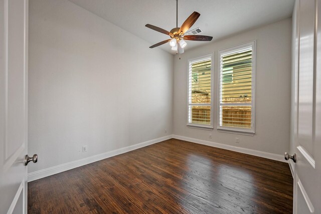 1116 Lake Hills Trl, Roanoke, TX 76262 - empty room featuring dark wood finished floors, a ceiling fan, baseboards, and lofted ceiling