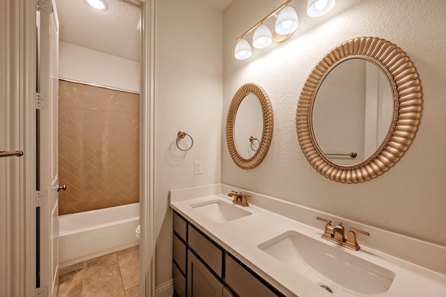 1116 Lake Hills Trl, Roanoke, TX 76262 - bathroom with double vanity, a textured wall, toilet, and shower / tub combination