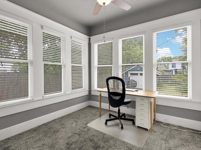 1942 Fairmount Ave, Fort Worth, TX 76110 - carpeted home office featuring baseboards and a ceiling fan