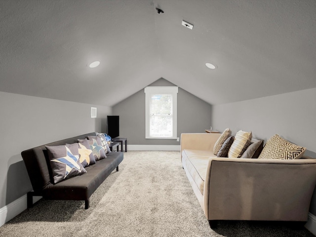 1942 Fairmount Ave, Fort Worth, TX 76110 - carpeted living room featuring lofted ceiling, baseboards, and recessed lighting