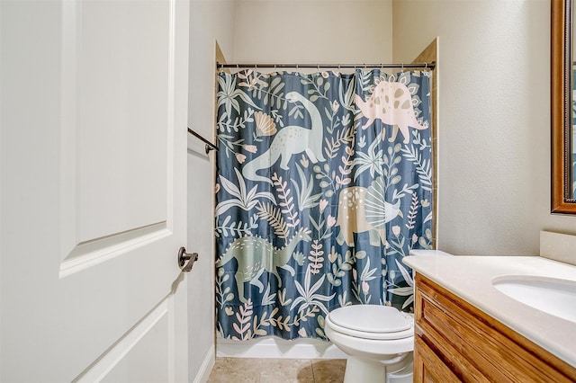 4701 Trevor Trl, Grapevine, TX 76051 - bathroom with toilet, vanity, curtained shower, and tile patterned floors