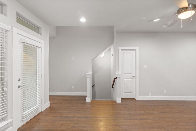 1317 Palm Canyon Dr, Dallas, TX 75204 - empty room featuring wood finished floors, baseboards, ceiling fan, recessed lighting, and a smoke detector