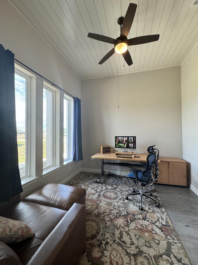 252 Harvard Ln, Springtown, TX 76082 - office with wood ceiling, baseboards, wood finished floors, and ceiling fan