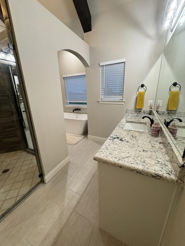 252 Harvard Ln, Springtown, TX 76082 - full bathroom with a soaking tub, vanity, and baseboards