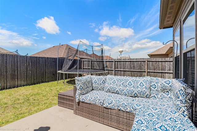 623 Comal Dr, Crandall, TX 75114 - view of patio / terrace featuring a trampoline and an outdoor living space