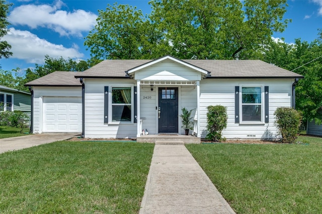 2420 N Carroll Blvd, Denton, TX 76201 - single story home featuring driveway, a front yard, a garage, and roof with shingles