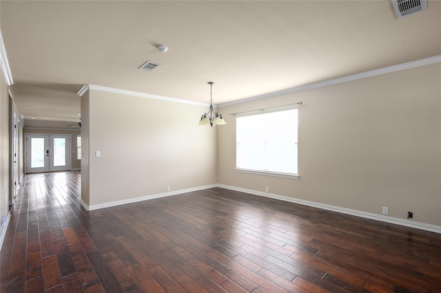 1443 Teal, Sherman, TX 75092 - unfurnished room featuring baseboards, dark wood-type flooring, crown molding, and ceiling fan