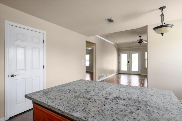 1443 Teal, Sherman, TX 75092 - kitchen with dark wood-style flooring, ceiling fan, ornamental molding, decorative light fixtures, and baseboards