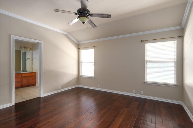 1443 Teal, Sherman, TX 75092 - empty room with crown molding, lofted ceiling, hardwood / wood-style flooring, ceiling fan, and baseboards