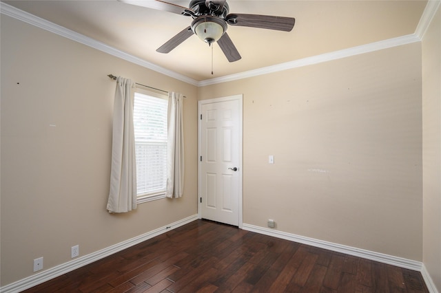 1443 Teal, Sherman, TX 75092 - empty room with dark wood-style floors, baseboards, crown molding, and ceiling fan