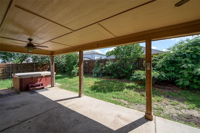 1443 Teal, Sherman, TX 75092 - view of patio with a hot tub and ceiling fan