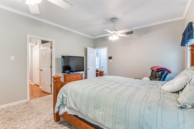 1811 Ashford Ln, Midlothian, TX 76065 - bedroom with ornamental molding, light carpet, a ceiling fan, and baseboards